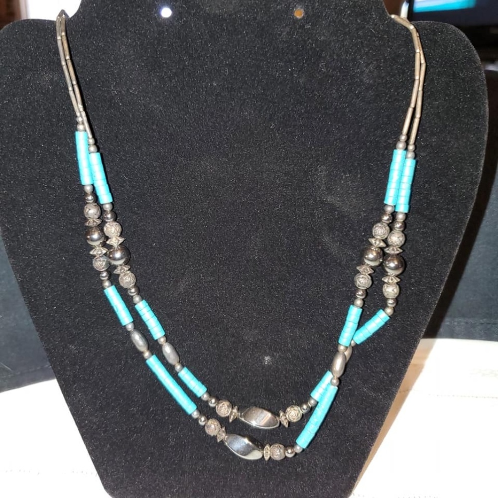 Turquoise and silver long necklace